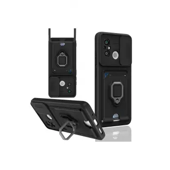 Lopard Xiaomi Redmi 12c Kılıf Zuma Kartvizitli Yüzüklü Silikon - Siyah