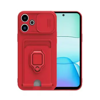 Lopard Xiaomi Redmi 13 4g Kılıf Zuma Kartvizitli Yüzüklü Silikon - Kırmızı