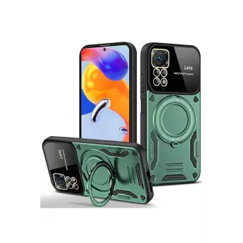Lopard Xiaomi Redmi Note 11 Pro Kılıf Joy Lens Standlı Kapak - Koyu Yeşil