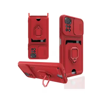 Lopard Xiaomi Redmi Note 11 Pro Kılıf Zuma Kartvizitli Yüzüklü Silikon - Kırmızı