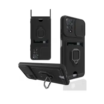 Lopard Xiaomi Redmi Note 11 Pro Kılıf Zuma Kartvizitli Yüzüklü Silikon - Siyah