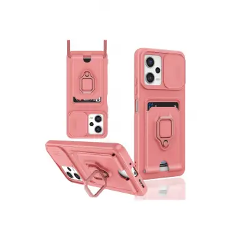 Lopard Xiaomi Redmi Note 12 Pro 5g Kılıf Zuma Kartvizitli Yüzüklü Silikon - Pembe