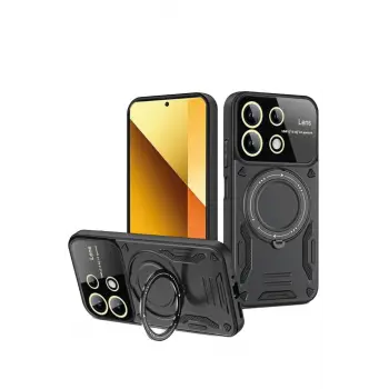 Lopard Xiaomi Redmi Note 13 4g Kılıf Joy Lens Standlı Kapak - Siyah