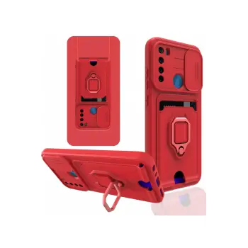 Lopard Xiaomi Redmi Note 8 Kılıf Zuma Kartvizitli Yüzüklü Silikon - Kırmızı