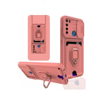 Lopard Xiaomi Redmi Note 8 Kılıf Zuma Kartvizitli Yüzüklü Silikon - Pembe