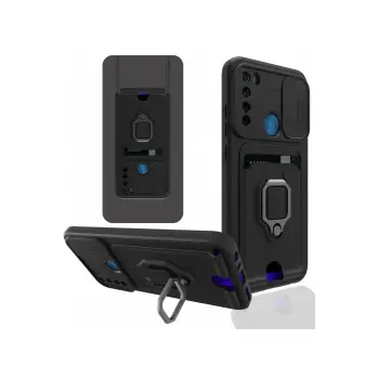 Lopard Xiaomi Redmi Note 8 Kılıf Zuma Kartvizitli Yüzüklü Silikon - Siyah