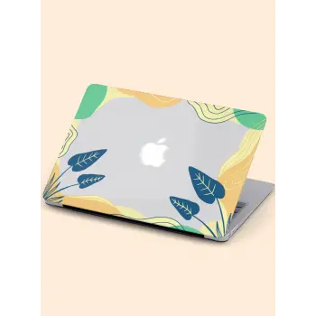 Macbook Air (M2-M3) Kılıf 13.6 inç A2681-A3113 2022/2024 Şeffaf Kapak Tam Koruma Macos-03 Sarı ve Yeşil Çerçeve