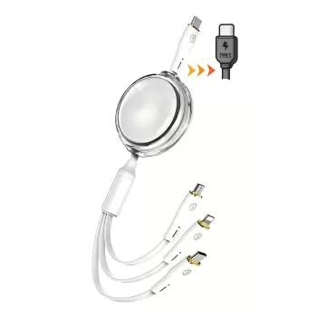 Makaralı Düğümlenmeyen 100W Type-C Süper Fast PD Şarj Kablosu 3in1 iPhone Samsung Xiaomi Hızlı Şarj Data USB Kablo Kopmayan Sağlam Yassı 1.5m