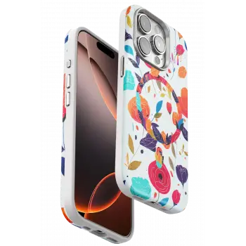 Onegif İphone 14 Pro Flower Series Magsafe Kapak - Beyaz