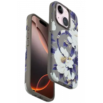 Onegif İphone 15 Plus Flower Series Magsafe Kapak - Gri