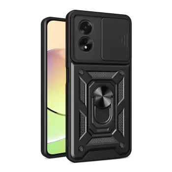 Oppo A38 Kılıf Magnetik Standlı Kamera Korumalı Lopard Sürgülü Kamera Korumalı Yüzüklü Tasarım Armor Vega