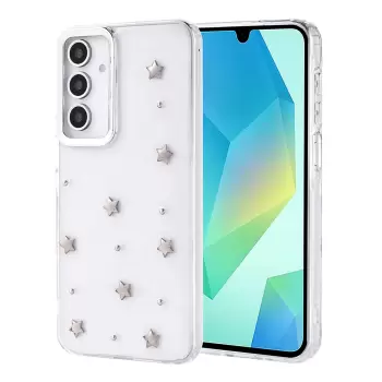 Samsung Galaxy A16 Telefon Kılıfı Şeffaf Simli Tasarım Kapak Fiyonk, Kiraz, Yıldız, Lale Desenli