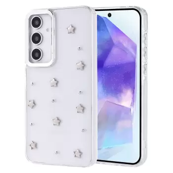 Samsung Galaxy A35 Telefon Kılıfı Şeffaf Simli Tasarım Kapak Fiyonk, Kiraz, Yıldız, Lale Desenli