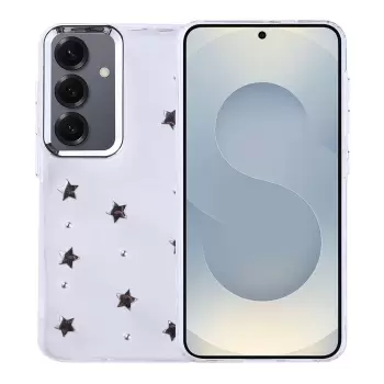 Samsung Galaxy S25 Kılıf Airbag Tasarımlı Simli Şeffaf Lopard Kutup Kapak