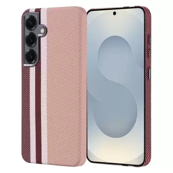 Samsung Galaxy S25 Kılıf Magsafe Şarj Özellikli Karbon Fiber Görünümlü Lopard Nekst Kapak