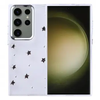 Samsung Galaxy S25 Ultra Telefon Kılıfı Şeffaf Simli Tasarım Kapak Fiyonk, Kiraz, Yıldız, Lale Desenli