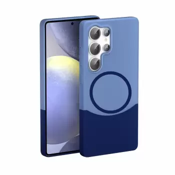 Samsung Galaxy S25 Ultra Kılıf Magsafe Şarj Kartlıklı Mıknatıslı Duble 1.7mm Kapak Kart Bölmeli Lacivert Siyah Gri Renkleriyle