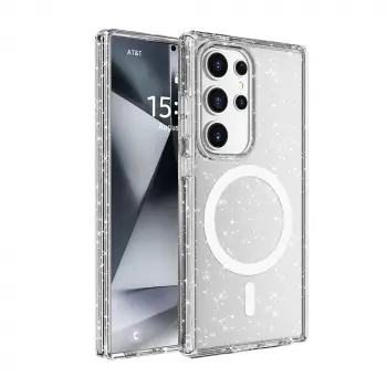 Samsung Galaxy S25 Ultra Kılıf Magsafe Şarj Özellikli Parlayan Simli Saydam Renkli Lopard Allstar Kapak