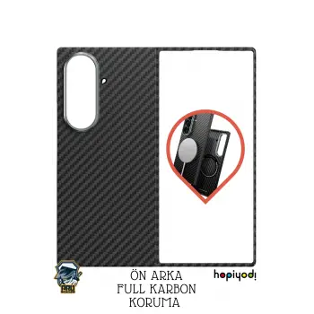 Samsung Galaxy Z Fold 7 %100 Aramid KarbonFiber Ön Arka Kapaklı Kılıf Kevlar Diago 1500D M-gsafe Kılıf - Siyah