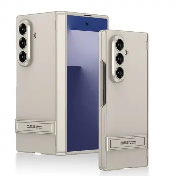 Samsung Galaxy Z Fold 7 Kılıf Lopard Kamera Çıkıntı Suni Deri Standlı Ince Kapak Kıpta Standlı