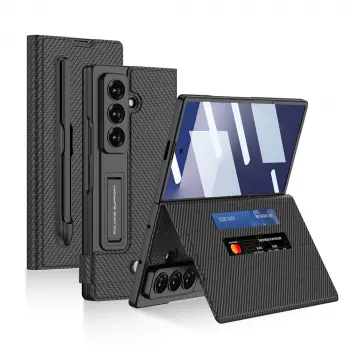 Samsung Galaxy Z Fold 7 Suni Deri Tasarımlı Kalem Bölmeli Lopard Kıpta Kartlıklı Standlı Kapak Telefon Kılıfı