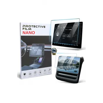 Tesla Model Y Juniper 2025 Parmak İzi Önleyici Nano Ekran Koruyucu Ön ve Yolcu Ekranı İçin 2in1 (Ön 15,4/Arka 8) Dokunmatik Ekran Temperli Cam Koruyucu