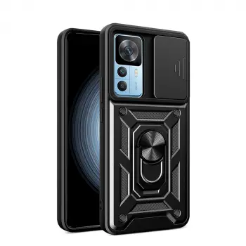 Xiaomi Mi 12t Kılıf Magnetik Standlı Kamera Korumalı Lopard Sürgülü Kamera Korumalı Yüzüklü Tasarım Armor Vega