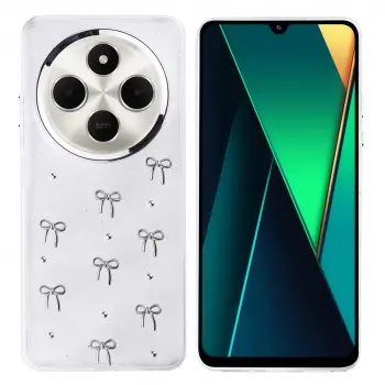 Xiaomi Redmi 14c 4g Telefon Kılıfı Şeffaf Simli Tasarım Kapak Fiyonk, Kiraz, Yıldız, Lale Desenli