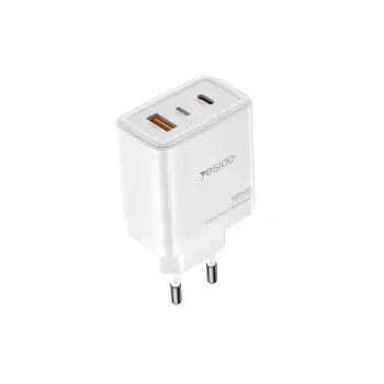 Yesido Yc70 1 Adet 65w Type-c / 1 Adet 30w Usb Ve 1 Adet 45w Lightning Çıkışlı Ekstra 2m Type-c To Ligtning Kablolu Gan Hızlı Şarj Cihazı - Beyaz