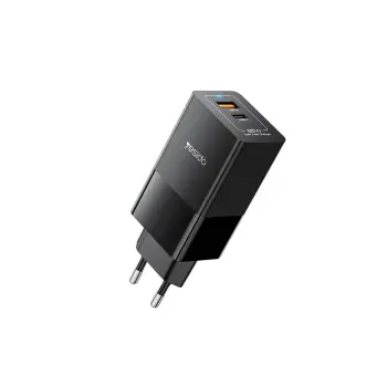 Yesido Yc73 1 Adet 65w Type-c / 1 Adet 18w Usb Çıkışlı Ekstra 1m Type-c To Type-c Kablolu Gan Hızlı Şarj Cihazı - Siyah