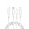 60W Link Type-C Süper Fast PD Şarj Kablosu 3in1 iPhone Samsung Xiaomi Huawei Hızlı Şarj Data USB Kablo Kopmayan Sağlam Halat Örgülü 1.2m