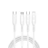60W Link Type-C Süper Fast PD Şarj Kablosu 3in1 iPhone Samsung Xiaomi Huawei Hızlı Şarj Data USB Kablo Kopmayan Sağlam Halat Örgülü 1.2m