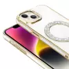Apple İphone 14 Kılıf Pırlanta Taş Tasarımlı Magsafe Şarj Özellikli Lopard Karetta Silikon Kapak