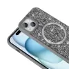 Apple İphone 14 Kılıf Pırlanta Tasarımlı Magsafe Şarj Özellikli Lopard Mozaik Silikon Kapak