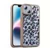 Apple İphone 14 Kılıf Taşlı Ve Simli Tasarım Lopard Azra Kapak