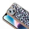 Apple İphone 15 Kılıf Taşlı Ve Simli Tasarım Lopard Azra Kapak
