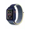 Lopard Apple Watch 38mm Hasırlı Cırtcırtlı Kasalı Kordon - Sarı-lacivert