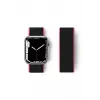 Lopard Apple Watch 38mm Hasırlı Cırtcırtlı Kordon - Pembe-siyah