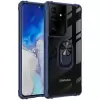 Samsung Galaxy S21 Ultra Kılıf Lopard Military Armor Köşe Korumalı Şeffaf Metal Yüzüklü Standlı Mola Zırhlı