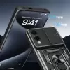 Samsung Galaxy S25 Edge Kılıf Magnetik Standlı Kamera Korumalı Lopard Sürgülü Kamera Korumalı Yüzüklü Tasarım Armor Vega