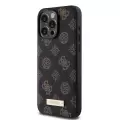 Apple İphone 15 Pro Max Kılıf Guess Magsafe Şarj Özellikli Pu Deri Desenli Metal Plaka Logolu Kapak