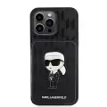 Apple İphone 15 Pro Max Kılıf Karl Lagerfeld Standlı Kartlıklı Saffiano Monogram İkonik Metal Logo Lisanslı Kapak