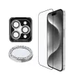 Apple İphone 16 Pro Guess Marka Lisanslı Rhinestone Ekran Koruyucu + Lens Koruyucu 2in1 Aksesuar Seti