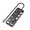 Wiwu Cb011 Cyber 11 İn 1 Type-c Hub 100w Şarj Destekli Şeffaf Görünümlü Sd Kart-rj45-hdmi-vga-usb Çoğaltıcı