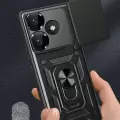 Xiaomi Poco F6 Kılıf Magnetik Standlı Kamera Korumalı Lopard Sürgülü Kamera Korumalı Yüzüklü Tasarım Armor Vega