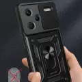 Xiaomi Redmi Note 13 Pro Plus 5g Kılıf Magnetik Standlı Kamera Korumalı Lopard Sürgülü Kamera Korumalı Yüzüklü Tasarım Armor Vega