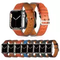 ​​​Apple Watch 7 45mm Metal Tokalı Hermes Deri Kordon Strap Pu Deri Akıllı Saat Kordon Kayış