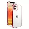 Apple iPhone 12 Kılıf Kamera Korumalı Renkli Çerçeveli Lopard Arkası Şeffaf Kilif Sert Kapak Garaj Orjinal Dokulu