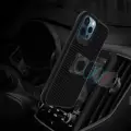 Apple iPhone 12 Pro Max Kılıf Karbon Fiber Kamera Kenar Çıkınıtılı Magnetik Yüzüklü Kapak Timo