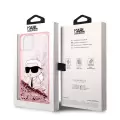 Apple İphone 14 Kılıf Karl Lagerfeld Sıvılı Simli Karl Head Dizayn Kapak